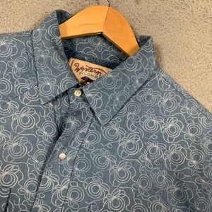 Western Aloha Shirt Mens XXL 2XL Blue/White Printed Pearl Snap Button Up Cowboy